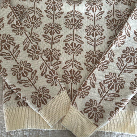 Flower Sweater Cream and Brown Crew Neck Sweater - Picture 3 of 3